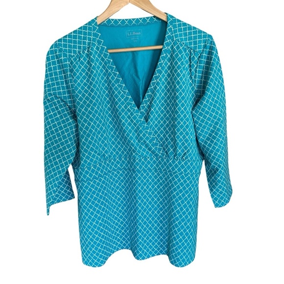 L.L. Bean Womens Size 1X Turquoise Wrap Top 3/4 Sleeve Workwear Classic Style - Picture 2 of 11